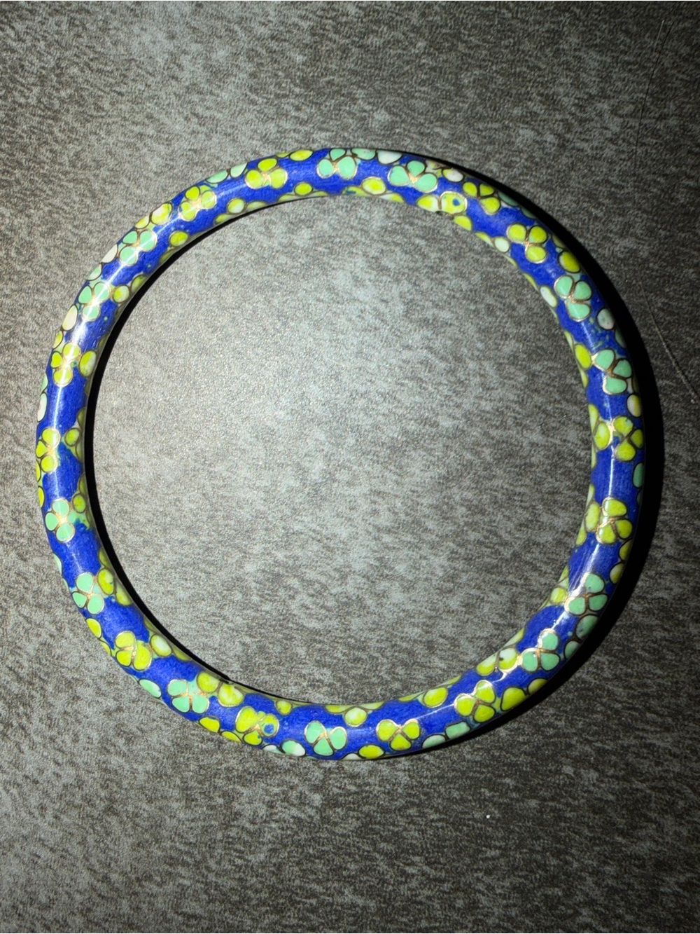 Blue Vintage Floral Enamel Bangle Bracelet with Yellow & Mint Accents